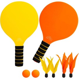 ROYUEXT 2 Beach Bat and Ball Set Wooden Paddle Ball (Yellow+Orange)