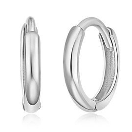 14k REAL White Gold 1.5mm Thickness Huggie Earrings (8 x 8 mm)
