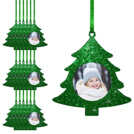 Fassory 20 Pcs Christmas Ornaments Felt Glittering Hanging Photo Frame, Xmas Tree Baubles, Pictured Gift Tags, Anniversary Decorations, Birthday Party Supplies (Green Christmas Tree)