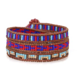 KELITCH Miyuki Beads Bracelets Brown Leather Bracelets Hand Woven 3 wrap Bracelet Bohemian Stackable Multicolor Women Men's Jewelry (Colorful)
