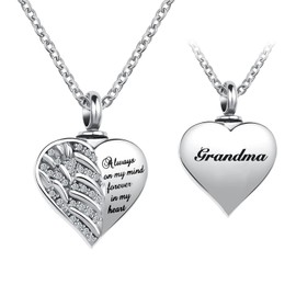 OutstandLong Guardian Angel Wings Cremation Jewelry for Ashes Heart Crystal Urn Necklaces for Ashes Memorial Grandma Keepsake Necklace