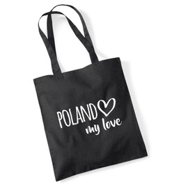 Huuraa Poland My Love Jute Bag Cotton 10 Litres Size for All Poles Love Gift Idea for Friends and Family, black