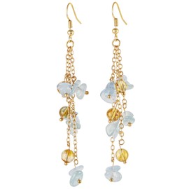 SUNYIK Natural Crystal Chip Stones Dangle Earrings for Women, Long Triple Chain Tumbled Stones Drop Earrings for Ladies, Aquamarine