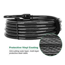 DAOSEC 10 ft x 1/2" Heavy Duty Cut-Proof Security Cable | Flexible Vinyl-Coated Braided Steel with Looped Ends | Weatherproof Anti-Theft Locking Cable for Bikes, Gates, Kayaking & Outdoor Equipment