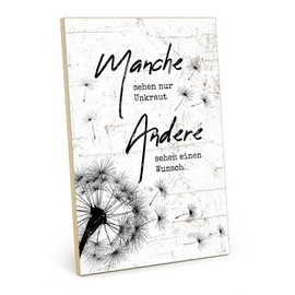TypeStoff Holzschild mit Spruch – Wunsch – im Vintage-Look mit Zitat als Geschenk und Dekoration zum Thema Pusteblume und Träumen - HS-00989