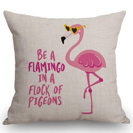 SSOIU Quote Saying Decor Throw Pillow Covers Be a Flamingo in a Flock of Pigeons with Motivational Quotes Cotton Linen Decorative Pillow Covers for Home Sofa Bed Room Pillowcase 18"x18"