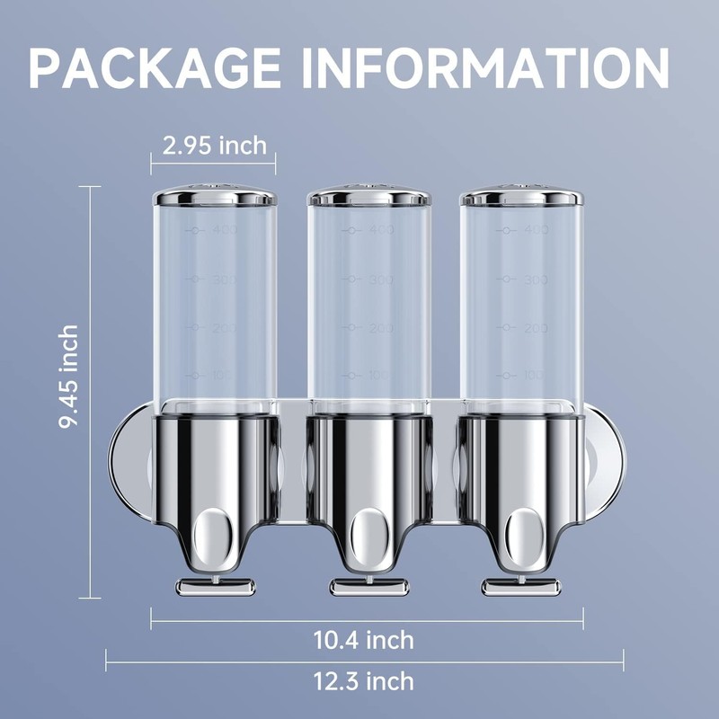 Stainless Steel Drill Free Triple Wall Mount Soap Dispenser Set