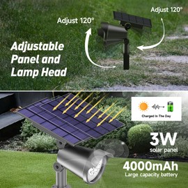 VWCYL+ Solar Spot Lights Outdoor - Dusk to Dawn Security Light，3 Color in 1-2700K/Blue/Green Landscape Light for Garden, Tree, Parterre,Pond, Pathway and Flag-Pole, Waterproof (1-Pack)