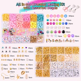 Ogasheen Bracelet Making Kit - Rinbow Pony Bead Friendship Bracelet Kit with Letter Beads, Colorful Clay Beads, Unicorn Charm & Kandi Beads for Jewelry Making,DIY Girls Craft and Art Gifts