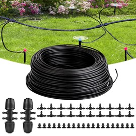 letesult 100FT 1/4 Inch Drip Irrigation Tubing, Distribution Hose Tube Kit Includes 2pcs 6-Way Connectors & 20pcs 1/4" Tee Splitters and End Plugs for Garden DIY Water-Saving Drip Irrigation System