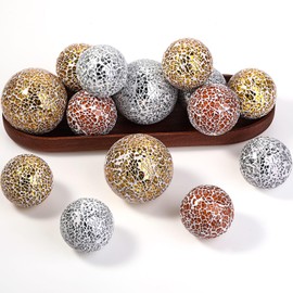 Umigy 18 Pcs Mosaic Orbs Decorative Ball Set, 3.2/2.4 Inch Centerpiece Glass Sphere Balls Mirror Glass Solid Ball Decorative Bowls Vases Fillers for Christmas Wedding Table Decor(Brown Series)