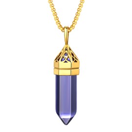 Bestyle Healing Crystal Pendant Synthetic Amethyst February Birthstone Celtic Gold Necklace for Women Men Energy Healing Synthetic Crystal Pendant Gemstones Jewelry, Birthday Gift Gilrs