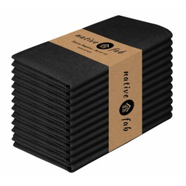 Native Fab Cloth Napkin Set of 12, 100% Cotton, Washable, Reusable Dinner Cloth Napkin 17x17 inches, Table Decor Napkins for Dinner, Events, Black