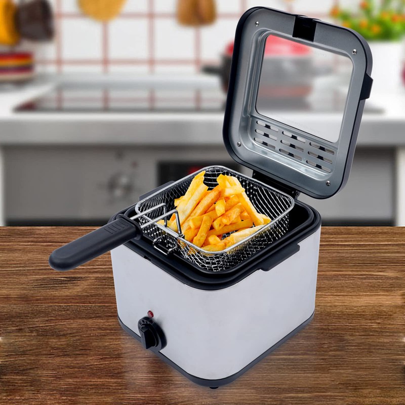 GXFCHYL 2.5 Liter Deep Fryer w/Basket Strainer,Stainless Steel Electric Fryer