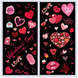 9 Sheets Valentine's Day Decorations Window Clings, 218 Pcs Love Heart Decal Static Window Stickers, Double Sided Glass Window Decor Valentine Party Ornaments Holiday Window Decal Supplies