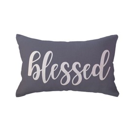 ULOVE LOVE YOURSELF Blessed Lumbar Throw Pillow Covers Farmhouse Rustic Decorative Rectangular/Waist Pillowcases 12 x 20 Inch Front/Porch Decor Cushion Covers Housewarming Gifts (Grey)