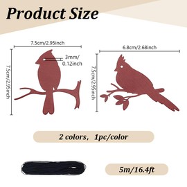 ORIGACH 2 Pcs Red Cardinal Metal Replacement Wind Catcher, Wind Chime Parts Replacement with 16.4FT Nylon Cord, Metal Wind Chime Replacement Sail for Memorial Sympathy Wind Chimes