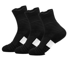 Yoknatt Black Performance Ankle Athletic Socks Youth Basketball Socks for Mens Womens Girls Boys Crew Socks Cushion Sports Running Cycling Compression Socks 3 Pack
