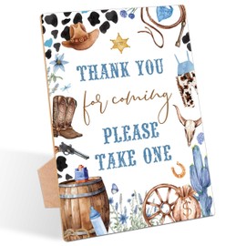 Cowboy Baby Shower Table Sign, Thank You For Coming Sign, Pack of 1 Wooden Tabletop Sign with Stand, Wild West Rodeo Baby Shower Supplies, Gender Reveal Party Decorations - RG27