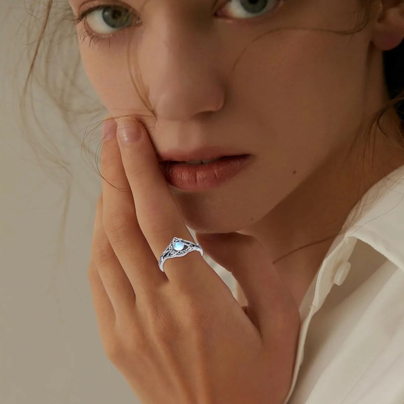 HUKKUN Shark Tooth Ring Sterling Silver Shark Teeth Ring Adjustable