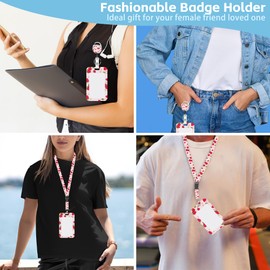 Lanyards for ID Badges Retractable Red Strawberry Floral ID Badge Holder with Detachable Lanyard Fashionable Badge Reel Heavy Duty with Rotate Carabiner Clip for Nurse Office Teacher