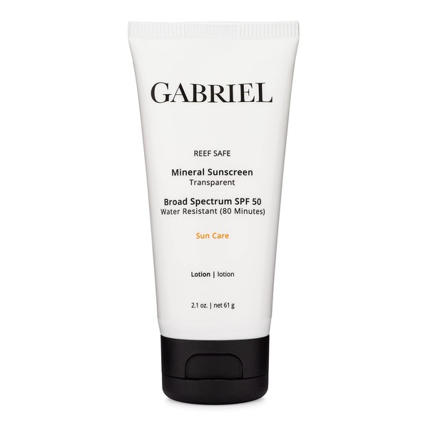 GABRIEL SPF 50 Mineral Sunscreen | Reef Safe (Octinoxate & Oxybenzone Free) | Clear, Mineral-Based Zinc Oxide Weightless Formula | Broad-Spectrum | Water Resistant, 2.1 oz