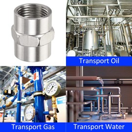 M METERXITY Pipe Fitting Coupling -Stainless Steel Female Hex Nipple, Tight Connection, Apply to Air Compressor, (G1/2 Female to Female, Silver)