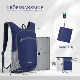BECOJADDE 15L Foldable Backpack Small Hiking Backpack Lightweight Daypack Women Men Daypack Waterproof Travel Backpack for Outdoor Hiking Travel City Trips, blue, Rucksack Backpacks