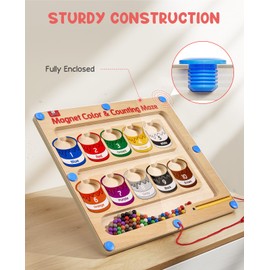 GAMENOTE Magnetic Color and Number Maze - Educational Fine Motor Skills Toys for Boys Girls 3 4 5 Years Old, Wooden Color Matching Learning Counting Toddler
