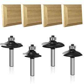 LEATBUY Router Bit Set 1/4-Inch Shank Door&Drawer Front Edging 4 PCS, Woodworking Milling Cutter Tools, CNC Wood Table Cabinet Router Grooving Mill Tool Router Bits Sets(Steel)