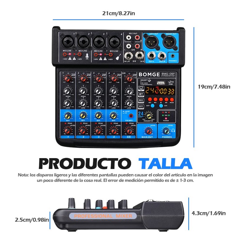BOMGE 6 Channel mini DJ Audio sound mixer console with