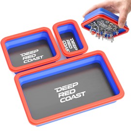 deepredcoast Collapsible Magnetic Parts Tray Set, 3 Pcs Silicone Magnetic Tool Trays