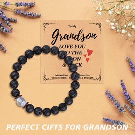 Graduation Giifts for Son Teens Boys Men, Natural Volcanic Rock and Love Moonstone Bracelet for Teenage Boys 13-15 Year Old Birthday Gifts