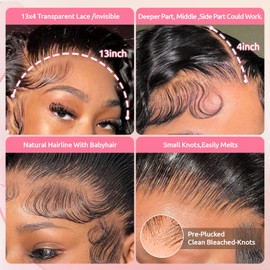 hoilym 32 Inch Deep Wave Lace Front Wigs Human Hair 13x4 HD Lace Front Wigs Human Hair Pre Plucked Curly Wet And Wavy Human Hair Wig HD Lace Frontal Glueless Wigs For Women Deep Wave Wig 180 Density