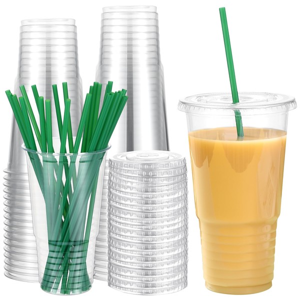 Ziliny 25sets 32 oz Clear Plastic Cups with Lids and