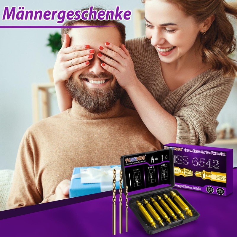 9 Piece Screw Extractor Set with Titanium Coating, Made of