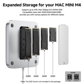 Minisopuru iExpandMate MINI218B PRO Mac Mini M4 Dock Support 10Gbps USB C/A, TF/SD, USB A 2.0, Mac Mini Hub & Stand with M.2 NVMe SSD (Not Included), for Mac Mini M4 and M4 Pro 2024