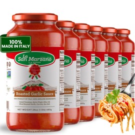 La San Marzano Roasted Garlic Sauce, 24 oz, Pasta Sauce Made in Italy, All Purpose Tomato Premium Quality, All Natural, Mediterranean Diet, Non GMO, Vegan, Gluten Free