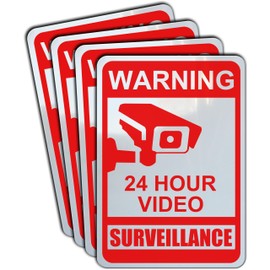 4 Pack of Video Surveillance Signs for Private Properties to Prevent No Trespassing. 10" by 7", Aluminum, Indoor Or Outdoor Use for your Home, Business, CCTV Security Cameras, With All Weather UV Protected & Waterproof Construction. (4 PACK)