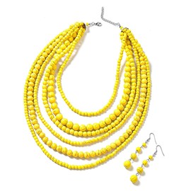 Yellow Costume Costume Jewelry Set Howlite Beaded Earrings Bib Chunky Necklace for Women Size 18 to 20" Christmas Gifts for Women