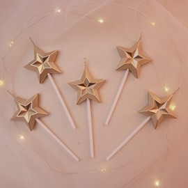 Dzxin Sternform Geburtstagskerzen, 6 Pcs Geburtstagskerze Für Torte, Metallic Sternform Kuchenkerzen für Dekorative Geburtstagstorte, Hochzeit Party (Champagner Gold)