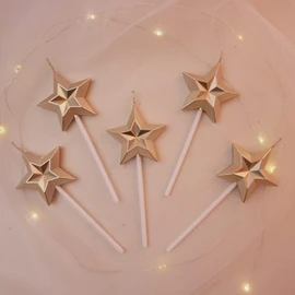 Dzxin Sternform Geburtstagskerzen, 6 Pcs Geburtstagskerze Für Torte, Metallic Sternform Kuchenkerzen für Dekorative Geburtstagstorte, Hochzeit Party (Champagner Gold)
