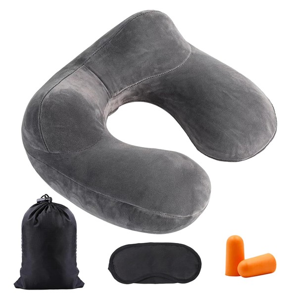 Aufblasbares Reisekissen, Nackenkissen, Weicher Samt Nackenstütze, mit Samtweichem Waschbarem Bezug,