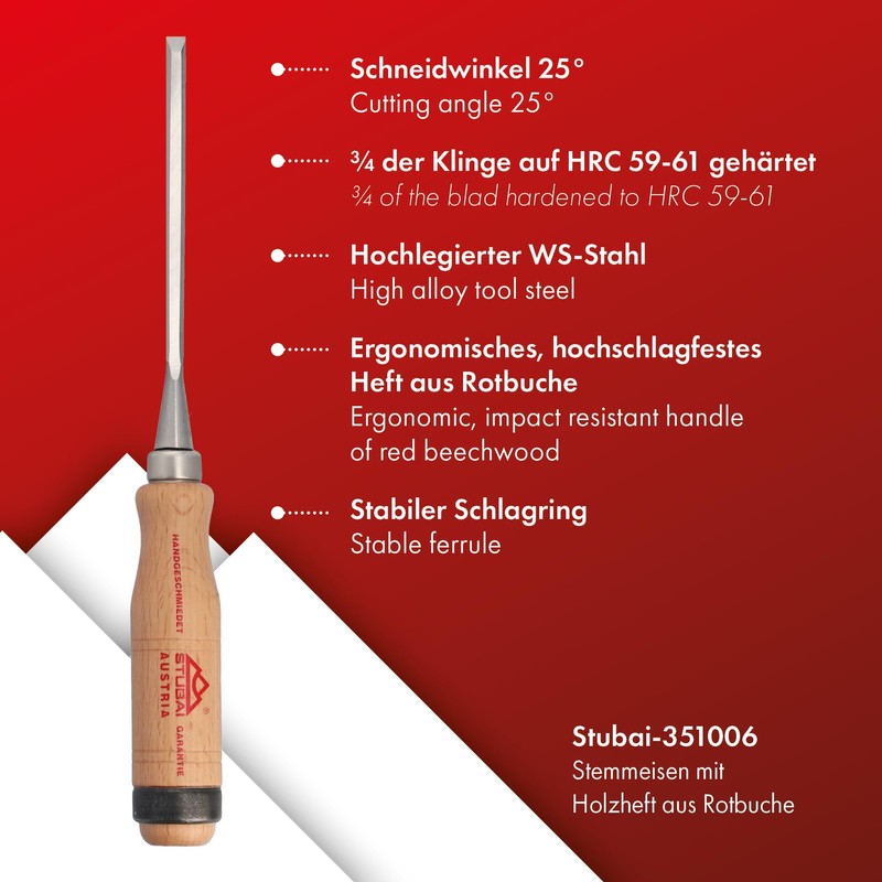 Stubai 351006 6 mm Wood Chisels - Red/Beech