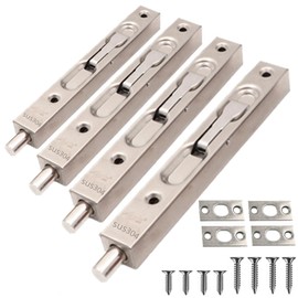 szhdxsy 4-Pack Hidden Latch & Bolt 304 Stainless Steel 6 inch(15cm) Security Door Bolt Latch, Double Door Lever Action Flush Bolt Latch, French Door Slide Bolt Lock, (Silver)