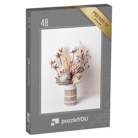 puzzleYOU: Jigsaw Puzzle 48 Piece "Dried Flower Arrangement in a Stylish White Ceramic Vase" - From the Puzzle Collection Flower Vases, Flowers & Plants, Floral Arrangements