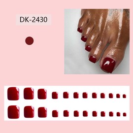 Red Press On Toenails Square Fake Toenails Short False Nails With Solid Color Full Cover Toenails Design Acrylic Artificial Glossy Glue On Toenails Stick On Toenails For Women Manicure Art 24pcs