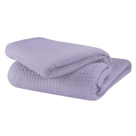 GLAMBURG 100% Cotton Thermal Blanket, Breathable Bed Blanket King Size, Soft Waffle Blanket, King Blanket, All Season Cotton Blanket, Purple
