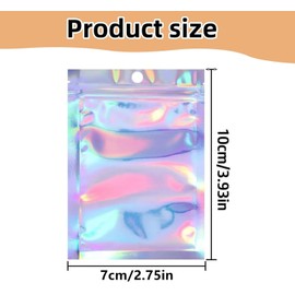 Foil Pouch Bags, 100 PCS Clear Resealable,Holographic Zip Lock Bags for Party Favor, Food Storage (7X 10cm)