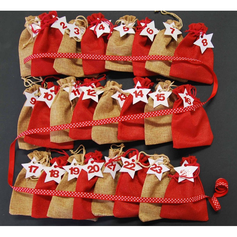 Miniblings DIY Advent Calender Set 24 Jute Bags Numbers Stars